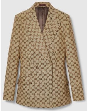 Gucci Double-Breasted Gg Canvas Jacket - Natural