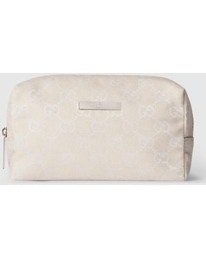 Gucci Medium Cosmetic Case With Plaque, Gg Canvas - Natural
