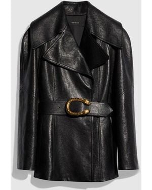 Gucci Soft Grainy Leather Trench, Size 42 It, Ready-To-Wear - Black
