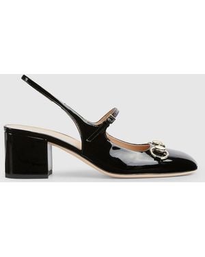 Gucci ウィメンズ ホースビット パンプス, ブラック, レザー - メタリック