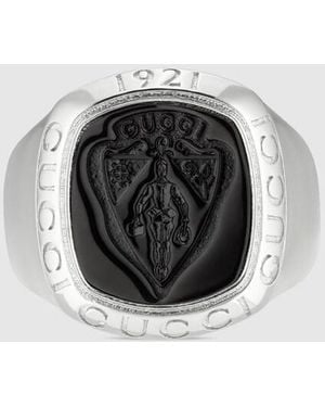 Gucci Crest Signet Ring - Black
