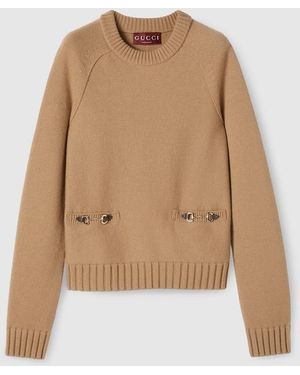 Gucci Wool Cashmere Top With Horsebit - Natural