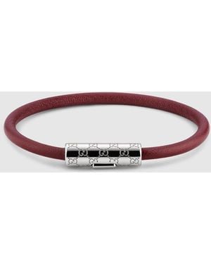 Gucci Bracelet With Gg Detail Leather - Red