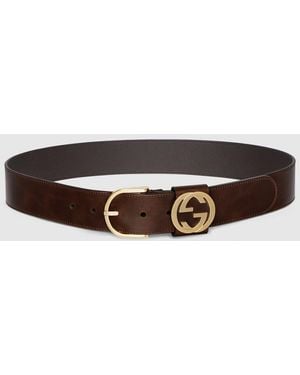 Gucci Wide Belt With Round Buckle, Leather - Brown