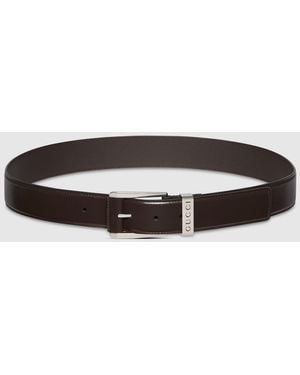 Gucci スクエア バックル ベルト, ブラウン, レザー