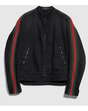 Gucci Cotton Denim Biker Jacket With Web - Black