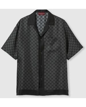 Gucci Printed Silk Twill Bowling Shirt, Size 60, Ready-To-Wear - Black
