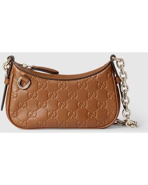 Gucci Gg Emblem Mini Shoulder Bag, Leather - Brown