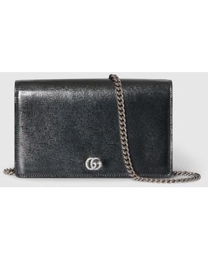 Gucci Bi-Color Gg Marmont Wallet On Chain, Leather - Black