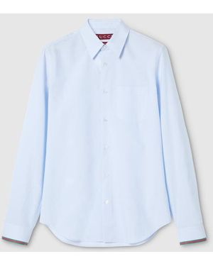 Gucci Striped Cotton Shirt With Web, Size 15 - Blue