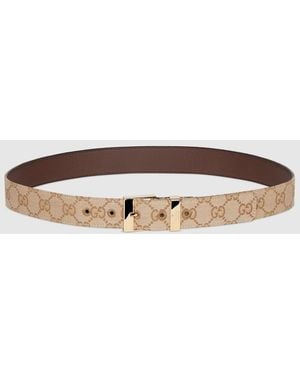 Gucci Belt With Squared Buckle, Size 95, Gg Canvas - Brown