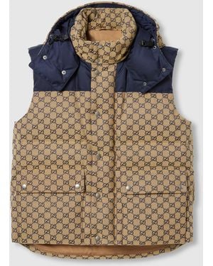 Gucci 取り外し可能なフード付き GGキャンバス ダウンベスト, Size 52, ベージュ, ウェア - ブラウン