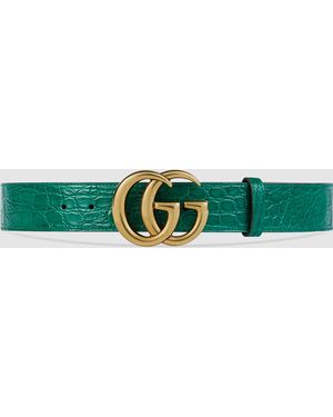 Gucci Crocodile Belt With Double G Buckle - Green