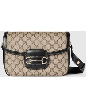 Gucci 〔グッチ ホースビット 1955 ソフト〕 ミディアム ショルダーバッグ, ベージュ, Ggキャンバス - メタリック