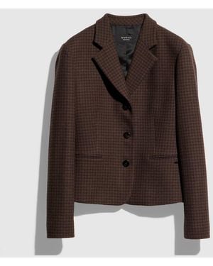 Gucci Gingham Wool Jacket With Tag - Brown