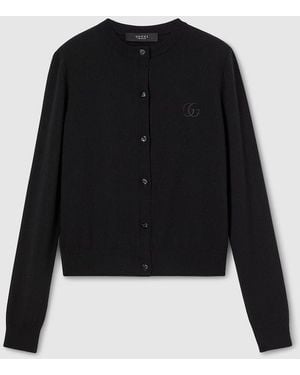 Gucci Knit Wool Cardigan With Embroidery - Black