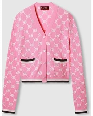 Gucci Gg インターシャ コットン カーディガン, ピンク, ウェア