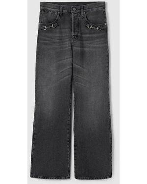 Gucci Cotton Denim Pants With Horsebit, Size 26, Ready-To-Wear - Gray