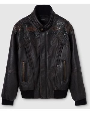 Gucci Leather With Aged Effect Bomber Jacket - Black