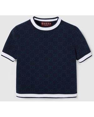 Gucci Gg Fine Cotton Jacquard Top - Blue