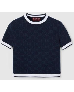 Gucci Gg Fine Cotton Jacquard Top - Blue