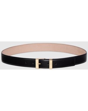 Gucci Belt With Squared Buckle, Leather - Black
