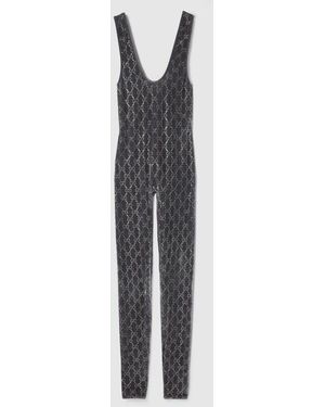 Gucci Gg Crystal Embroidered Jumpsuit, Ready-To-Wear - Gray