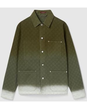 Gucci Bleached Gg Cotton Denim Jacquard Shirt - Green