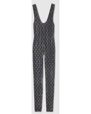 Gucci Gg Crystal Embroidered Jumpsuit, Ready-To-Wear - Gray