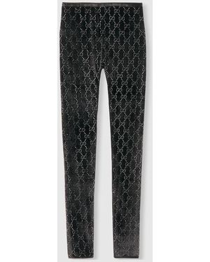 Gucci Gg クリスタル エンブロイダリー レギンス, ブラック, ウェア - グレー