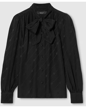 Gucci Silk Crêpe Satin Interlocking G Shirt - Black