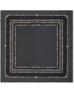 Gucci Printed Gg Silk Jacquard Carré, Silk - Black