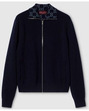 Gucci Knit Double Wool Zip Jacket - Blue