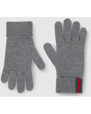 Gucci Wool Gloves With Web - Gray