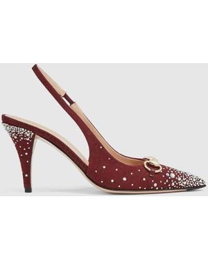 Gucci Slingback Pump With Crystal Horsebit, Size 34.5 It - Pink