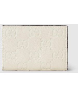 Gucci 〔Ggエンブレム〕ミディアム ウォレット, ホワイト, レザー - ナチュラル