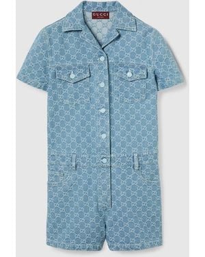 Gucci Gg Denim Jacquard Jumpsuit, Ready-To-Wear - Blue