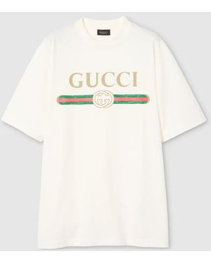 Gucci Cotton Jersey And Silk T-Shirt With Print, Ready-To-Wear - White