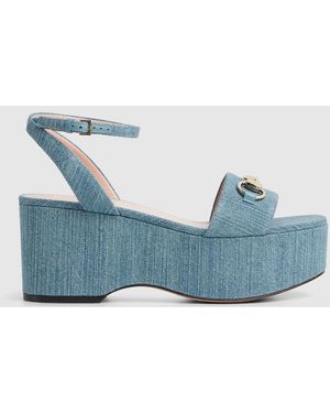 Gucci Horsebit Flatform Sandal, Fabric - Blue