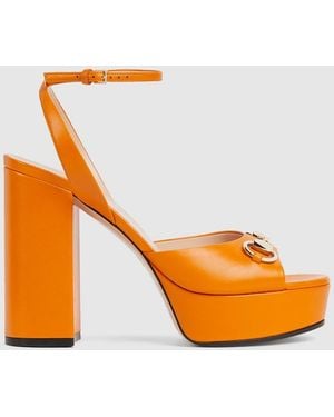 Gucci Horsebit Platform Sandal, Leather - Orange