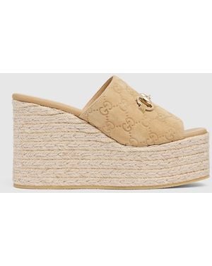 Gucci Platform Espadrille With Horsebit, Suede - Natural