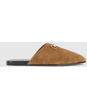 Gucci ホースビット付き メンズ スリッパ, ブラウン, スエード