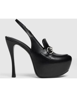 Gucci Platform Slingback With Horsebit, Leather - Black