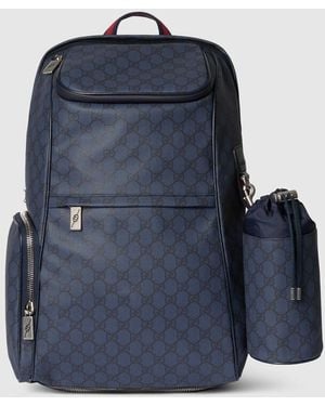 Gucci Medium Backpack With Web, Gg Canvas - Blue