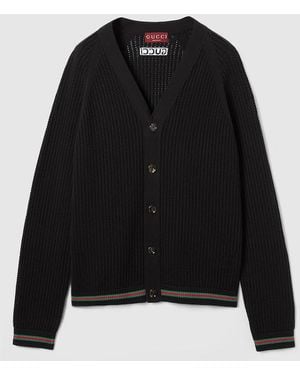 Gucci ウェブ ストライプ付き コットンニット カーディガン, グリーン, ウェア - ブラック