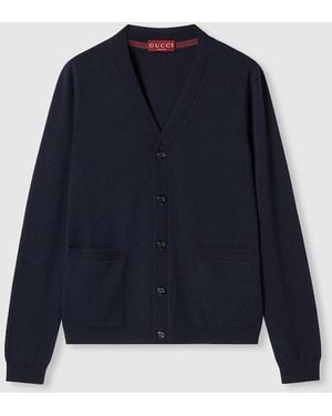Gucci Fine Cashmere Cardigan With Intarsia - Blue