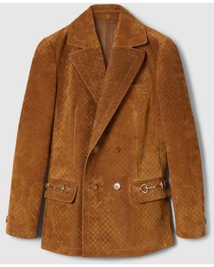 Gucci Ggスエード ダブルブレスト ジャケット, ブラウン, ウェア