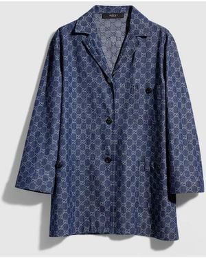 Gucci Gg Cotton Denim Jacquard Jacket, Size 48 It, Ready-To-Wear - Blue