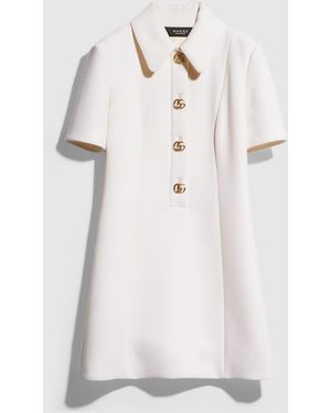 Gucci Crêpe Wool Dress With Double G Button, Size 40 It, Ready-To-Wear - White