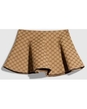 Gucci Gg Cotton Canvas Flounced Skirt - Natural